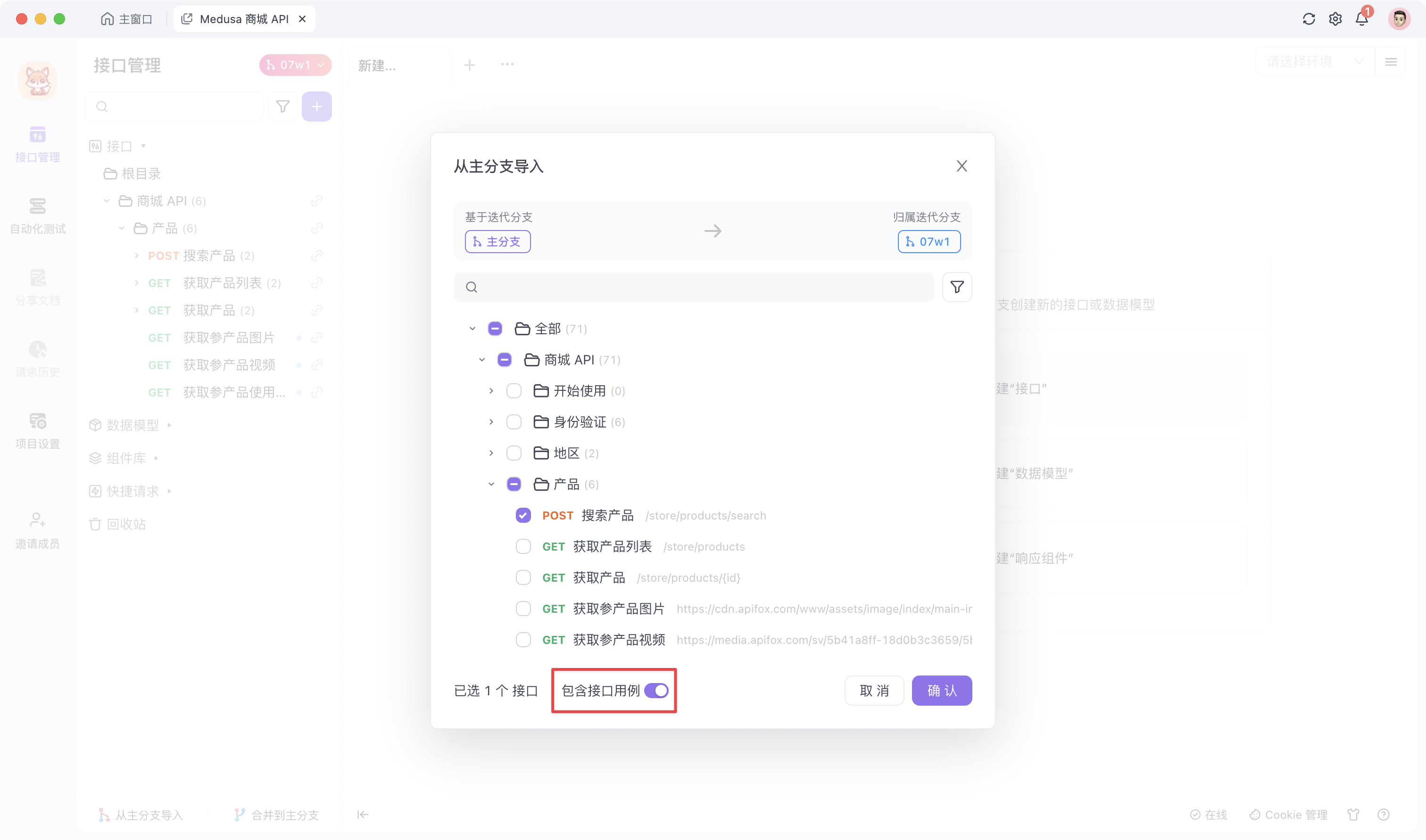 Apifox 从主分支导入资源